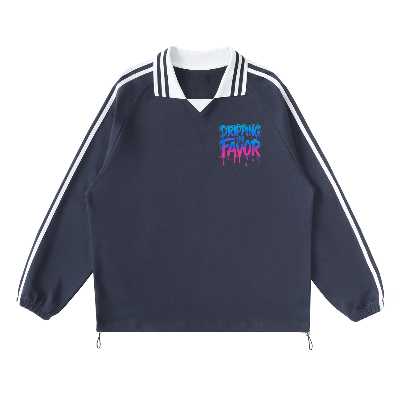Dripping in Favor Contrast Unisex Striped Lapel Collar Sweatshirt
