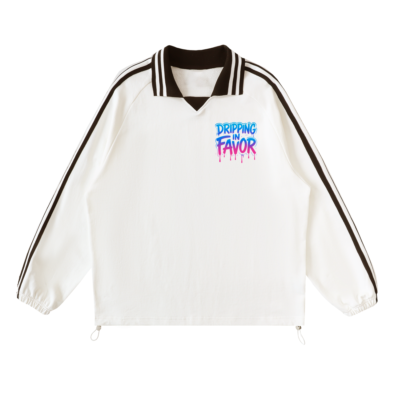 Dripping in Favor Contrast Unisex Striped Lapel Collar Sweatshirt