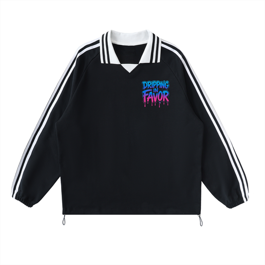 Dripping in Favor Contrast Unisex Striped Lapel Collar Sweatshirt