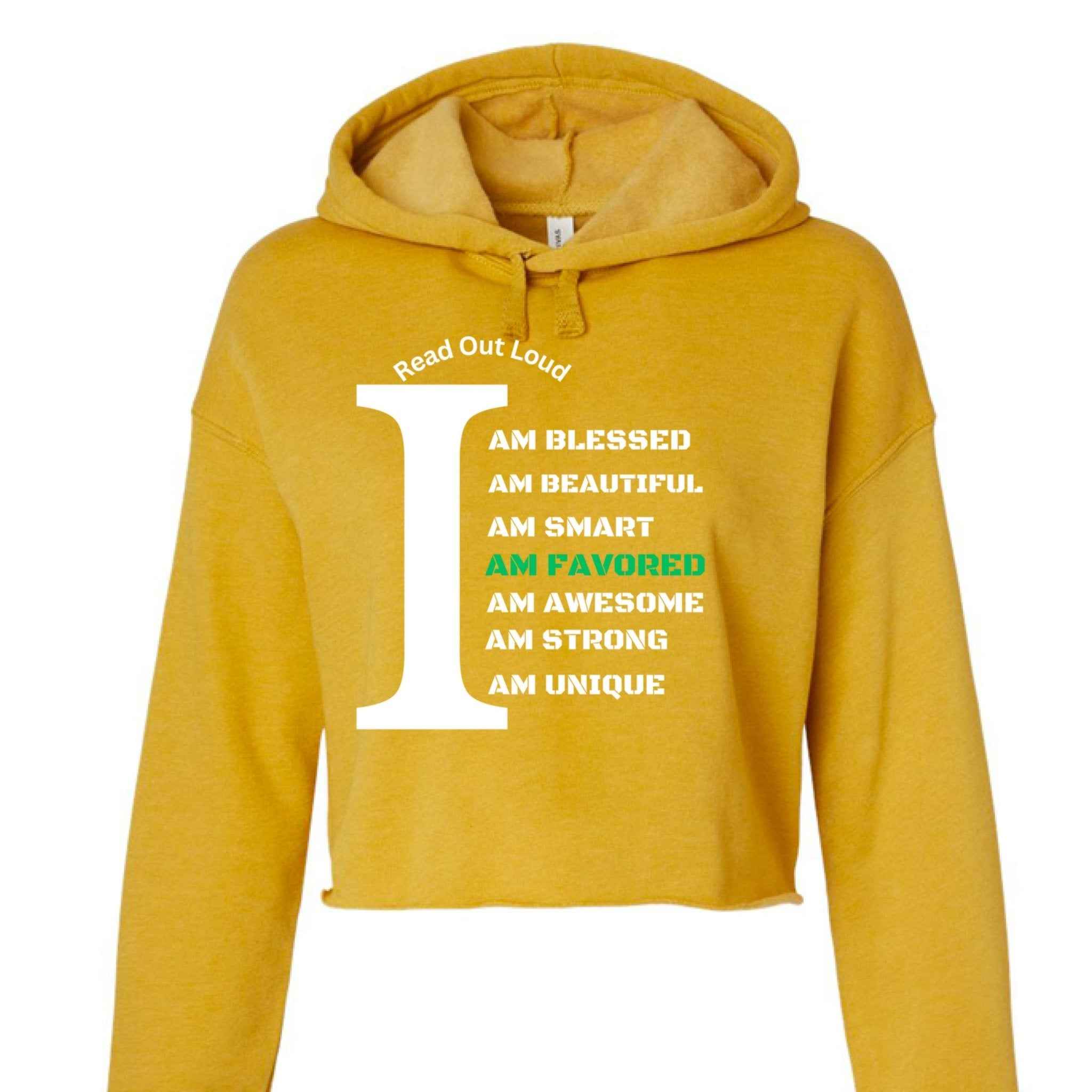 Read Out Aloud “I Am Favored” Women’s Crop top Hoodie Christian clothing | faith-based fashion