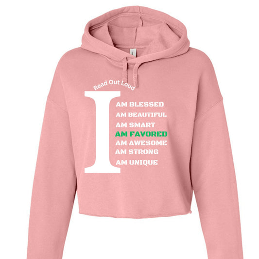 Read Out Aloud “I Am Favored” Women’s Croptop Hoodie – Declare It. Wear It. Believe It. - FAVOR OF GOD CLOTHING