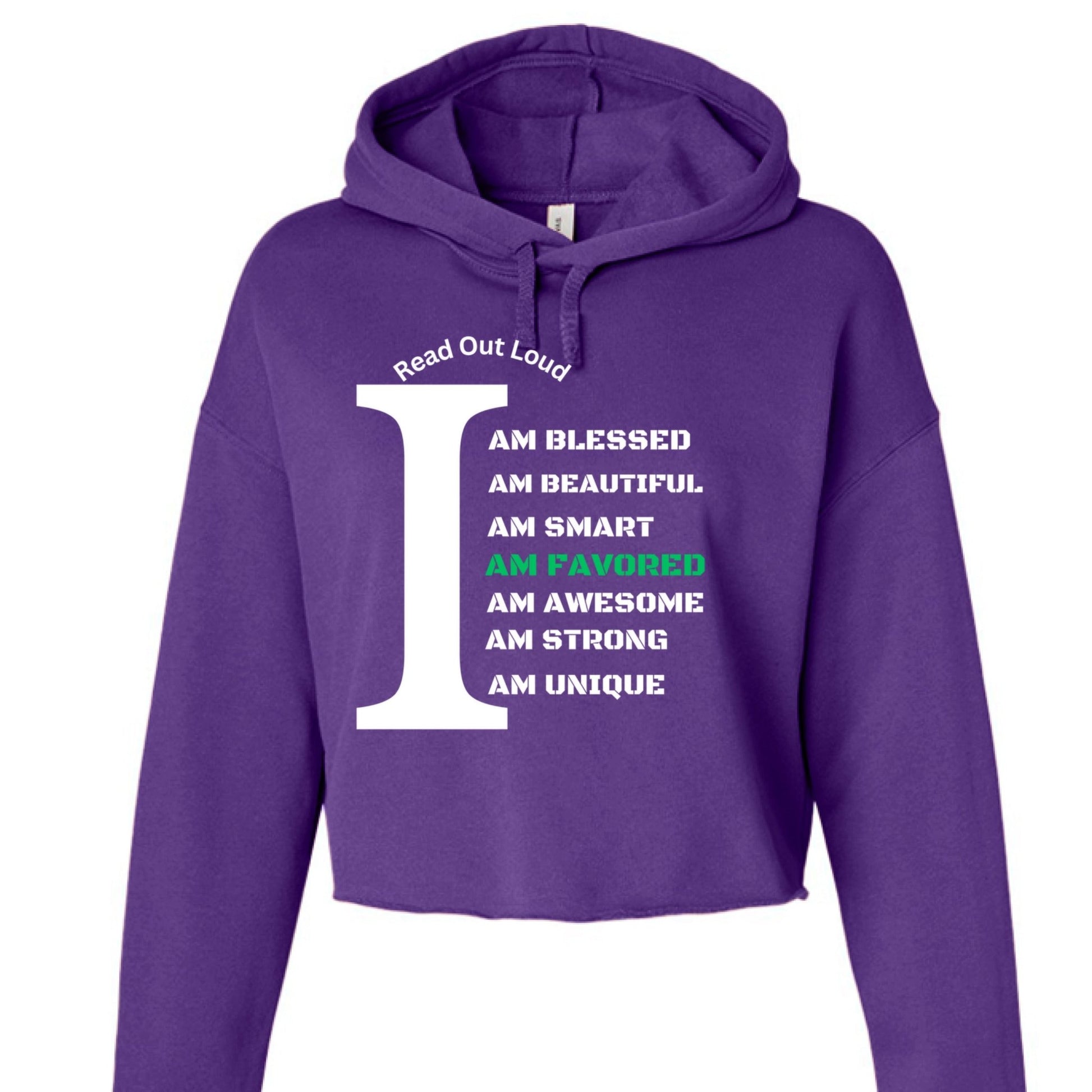 Read Out Aloud “I Am Favored” Women’s Croptop Hoodie – Declare It. Wear It. Believe It. - FAVOR OF GOD CLOTHING