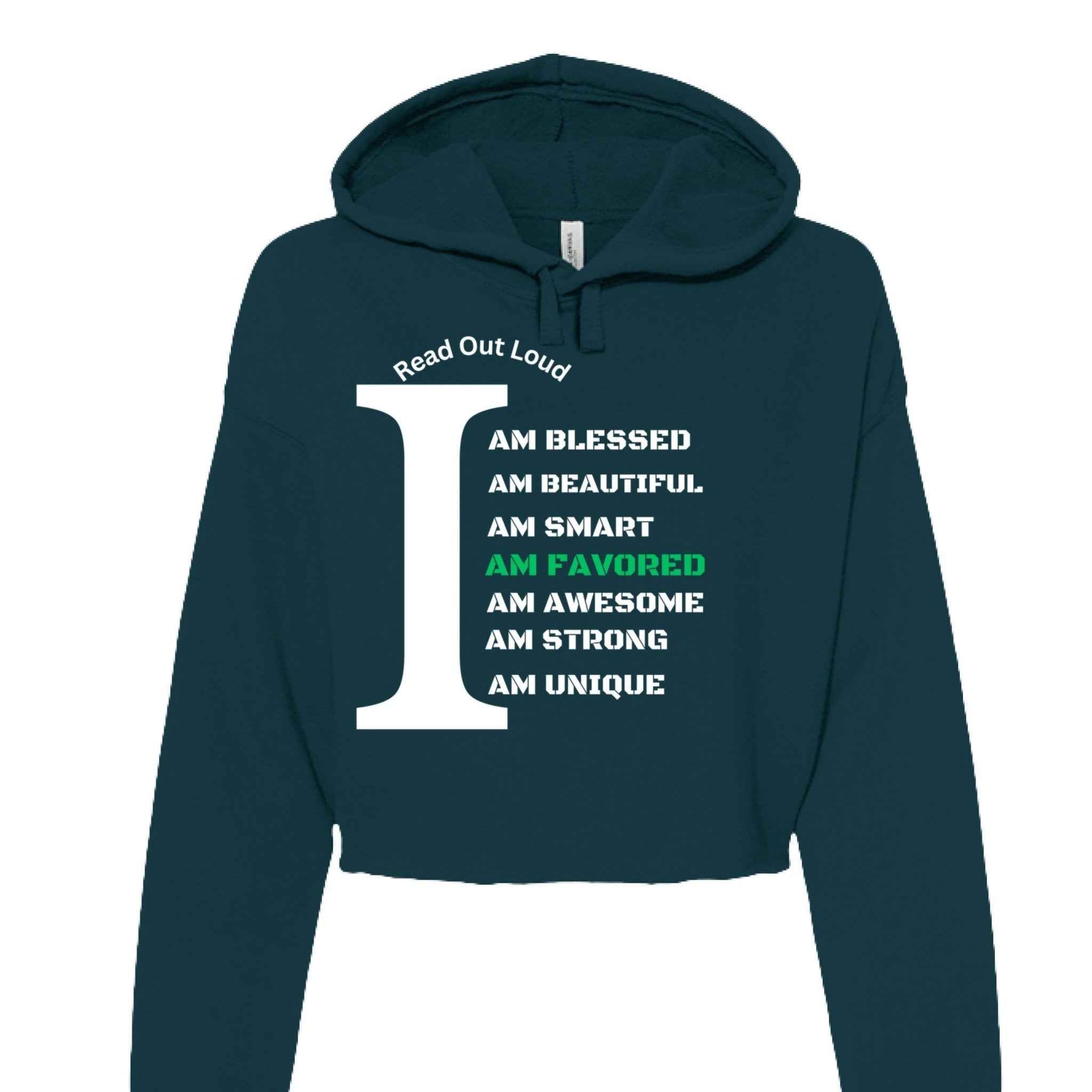 Read Out Aloud “I Am Favored” Women’s Crop top Hoodie Christian clothing | faith-based fashion