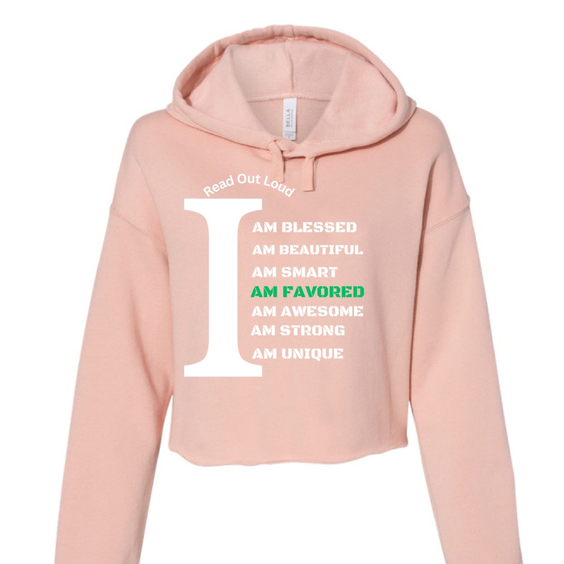 Read Out Aloud “I Am Favored” Women’s Croptop Hoodie – Declare It. Wear It. Believe It. - FAVOR OF GOD CLOTHING