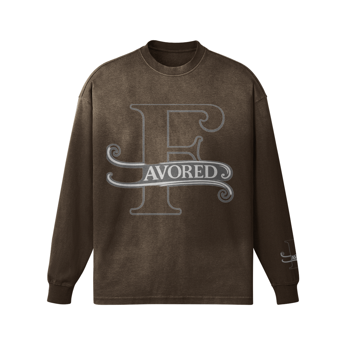 FAVORED Oversized Washed Long Sleeve Shirt in black with stylish graphic print, perfect for streetwear.