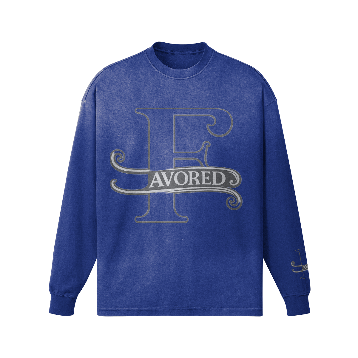 FAVORED Oversized Washed Long Sleeve Shirt in black with stylish graphic print, perfect for streetwear.