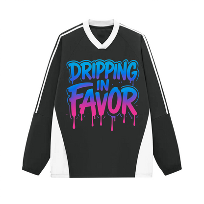 Dripping in Favor Colorblock V-neck Long Sleeve Shirt