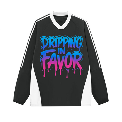 Dripping in Favor Colorblock V-neck Long Sleeve Shirt