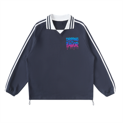 Dripping in Favor Contrast Unisex Striped Lapel Collar Sweatshirt