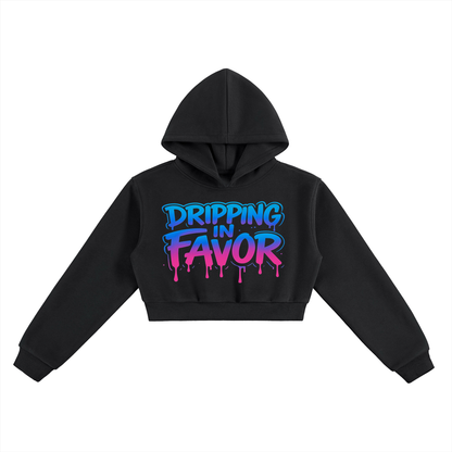 Women Dripping in Favor Essential Cropped Hoodie | Christian Streetwear | Faith Wear |