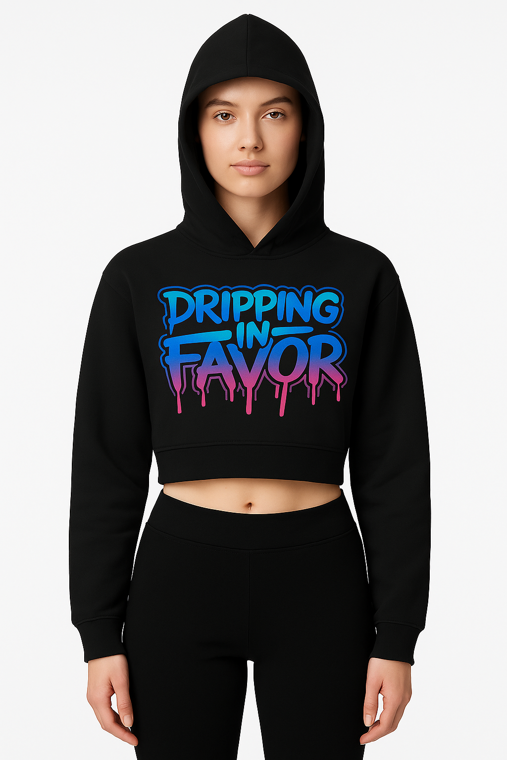 Women Dripping in Favor Essential Cropped Hoodie | Christian Streetwear | Faith Wear |