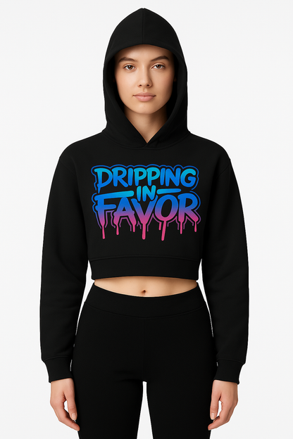 Women Dripping in Favor Essential Cropped Hoodie | Christian Streetwear | Faith Wear |