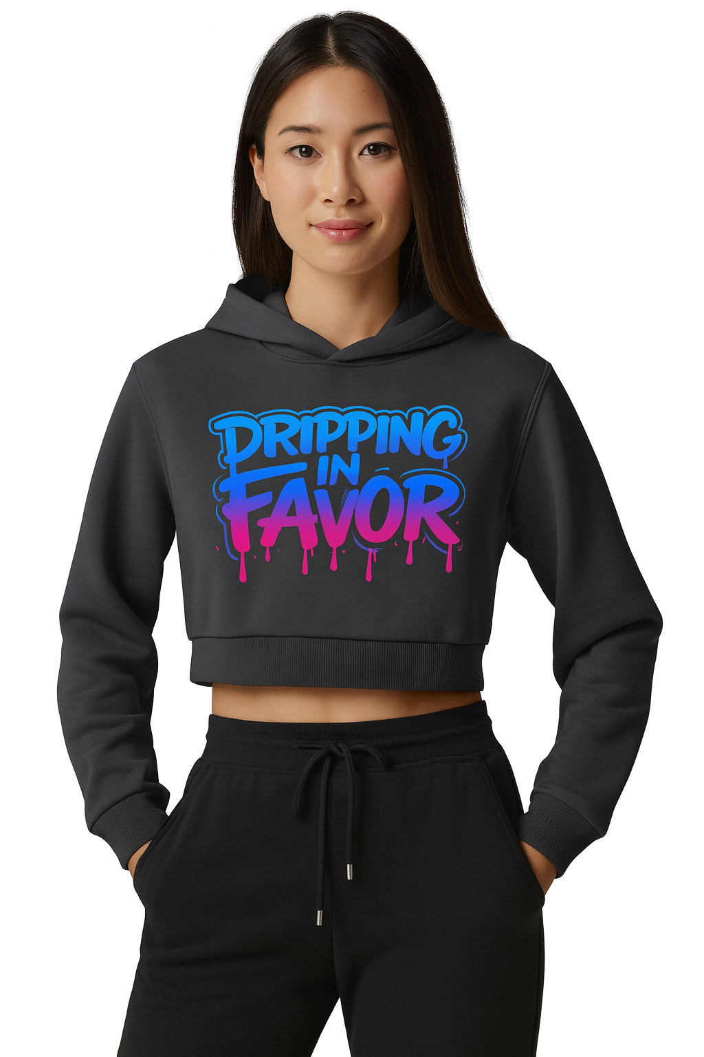 Women Dripping in Favor Essential Cropped Hoodie | Christian Streetwear | Faith Wear |