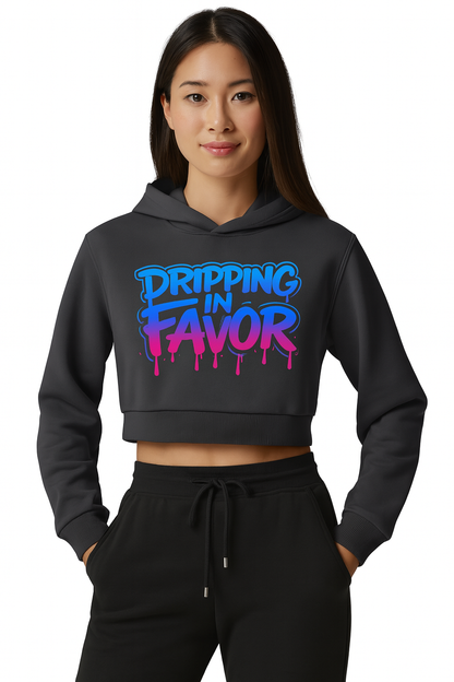 Women Dripping in Favor Essential Cropped Hoodie | Christian Streetwear | Faith Wear |