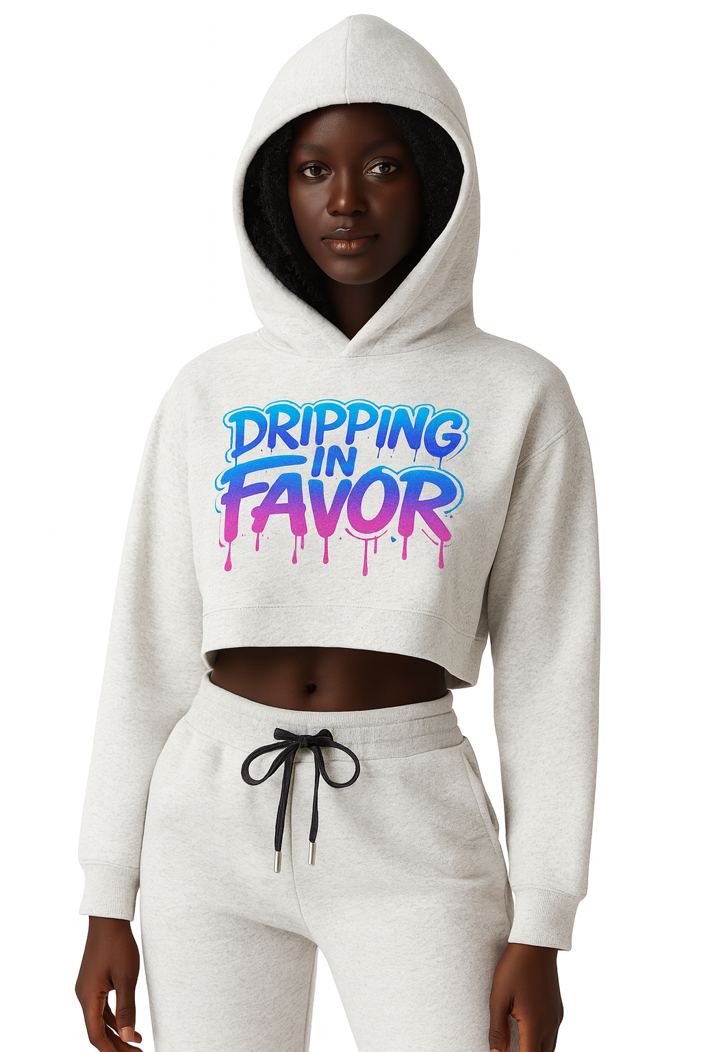 Women Dripping in Favor Essential Cropped Hoodie | Christian Streetwear | Faith Wear |