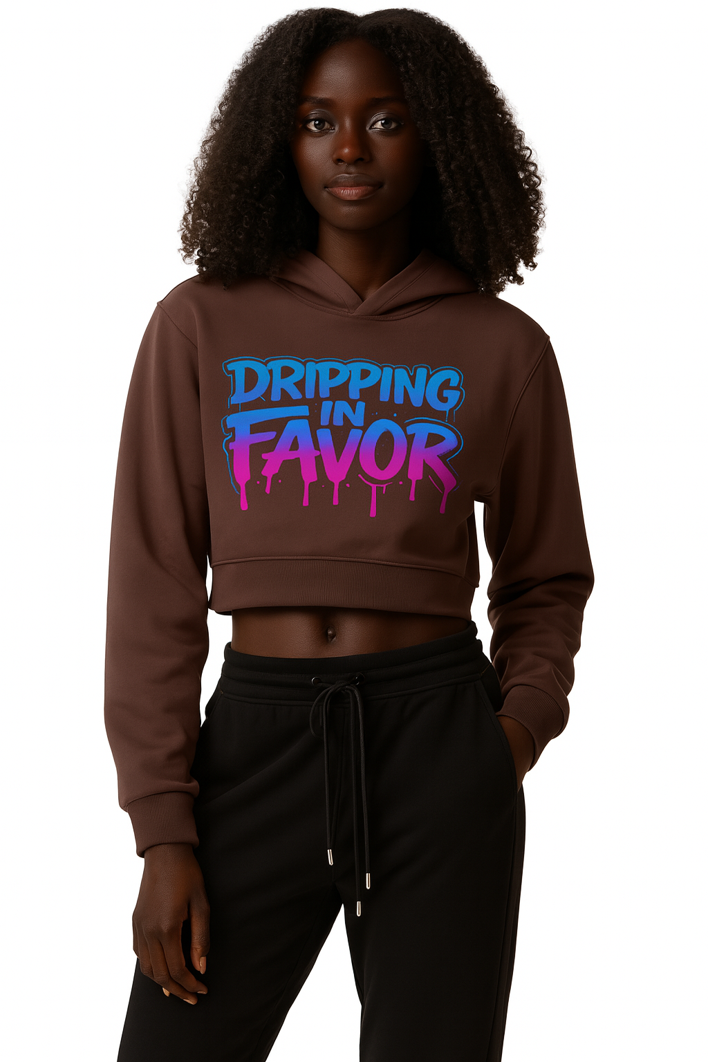 Women Dripping in Favor Essential Cropped Hoodie | Christian Streetwear | Faith Wear |