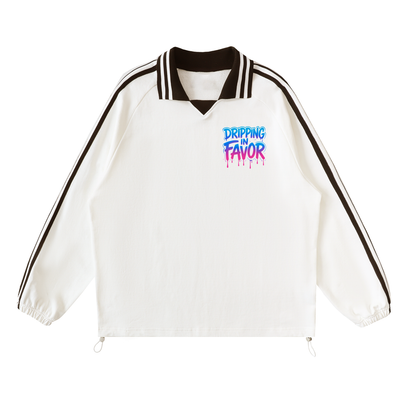 Dripping in Favor Contrast Unisex Striped Lapel Collar Sweatshirt