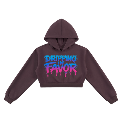 Women Dripping in Favor Essential Cropped Hoodie | Christian Streetwear | Faith Wear |