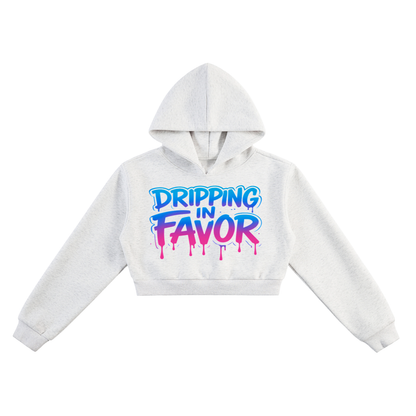 Women Dripping in Favor Essential Cropped Hoodie | Christian Streetwear | Faith Wear |
