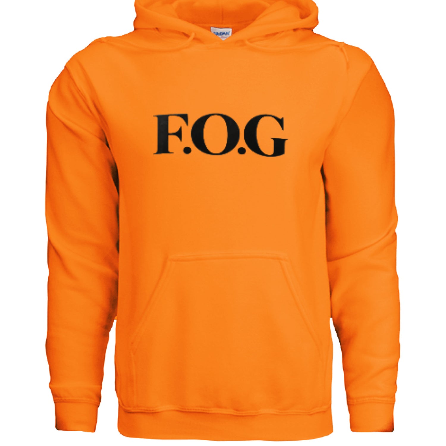 Christian Hoodie - F.O.G Signature Unisex Faith Streetwear in safety orange featuring prominent F.O.G logo.