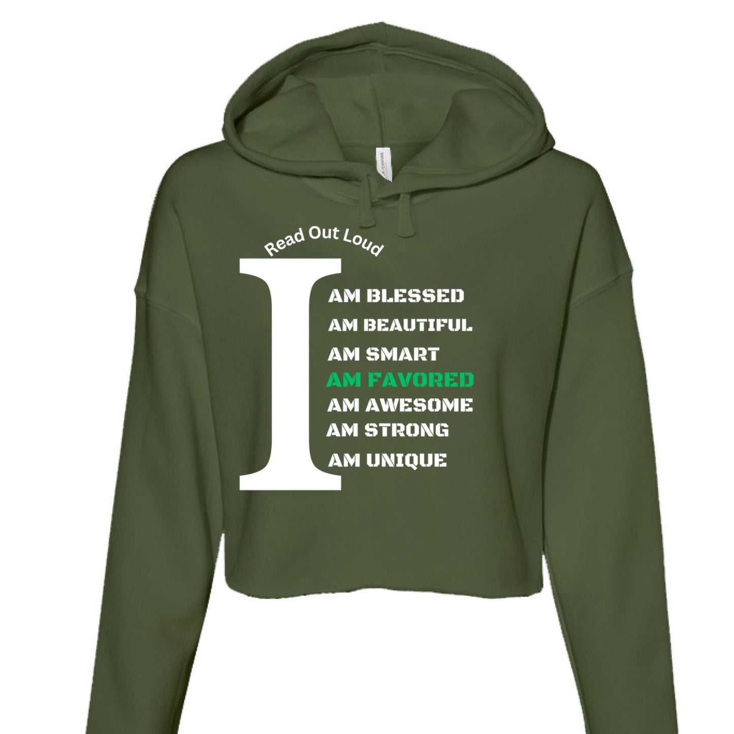 Read Out Aloud “I Am Favored” Women’s Croptop Hoodie – Declare It. Wear It. Believe It. - FAVOR OF GOD CLOTHING