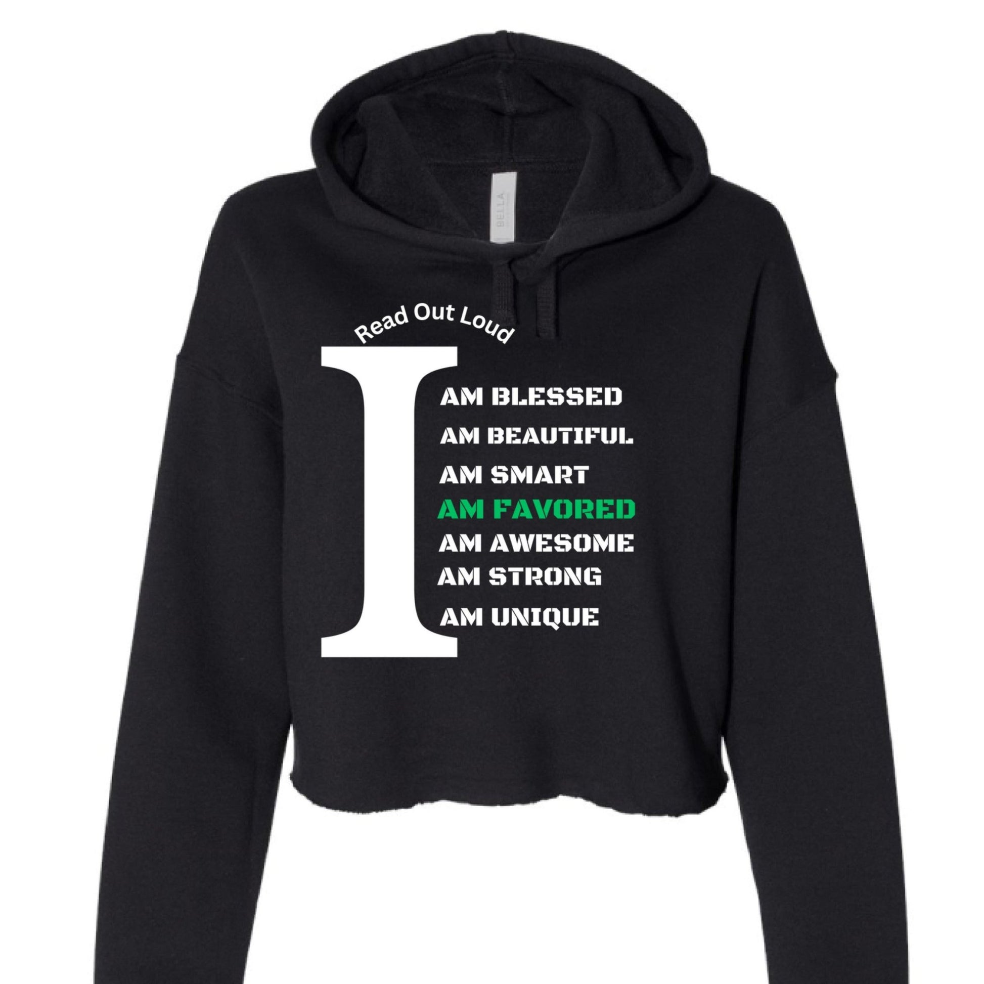 Read Out Aloud “I Am Favored” Women’s Croptop Hoodie – Declare It. Wear It. Believe It. - FAVOR OF GOD CLOTHING