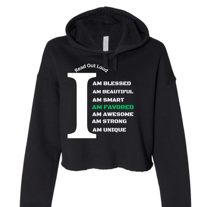 Read Out Aloud “I Am Favored” Women’s Croptop Hoodie – Declare It. Wear It. Believe It. - FAVOR OF GOD CLOTHING