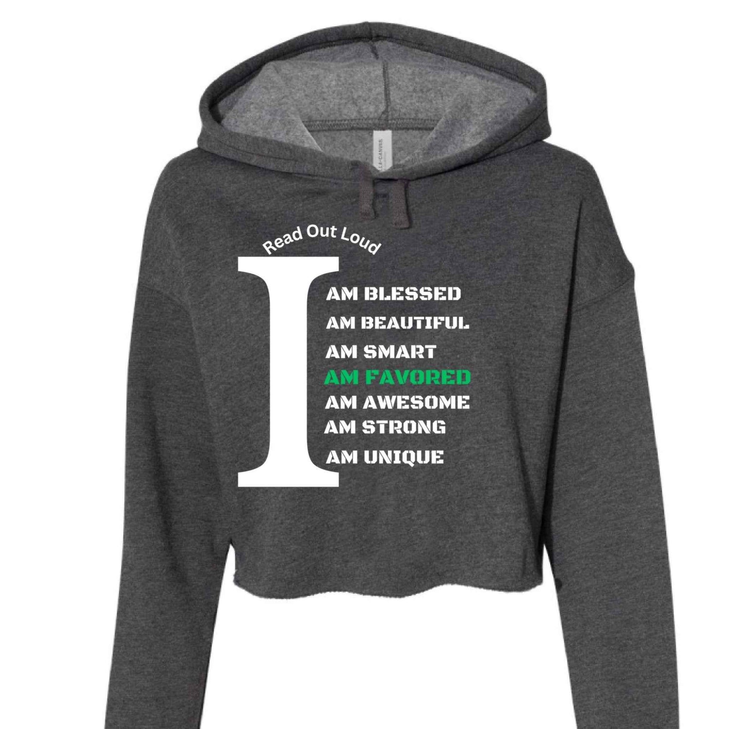 Read Out Aloud “I Am Favored” Women’s Crop top Hoodie Christian clothing | faith-based fashion