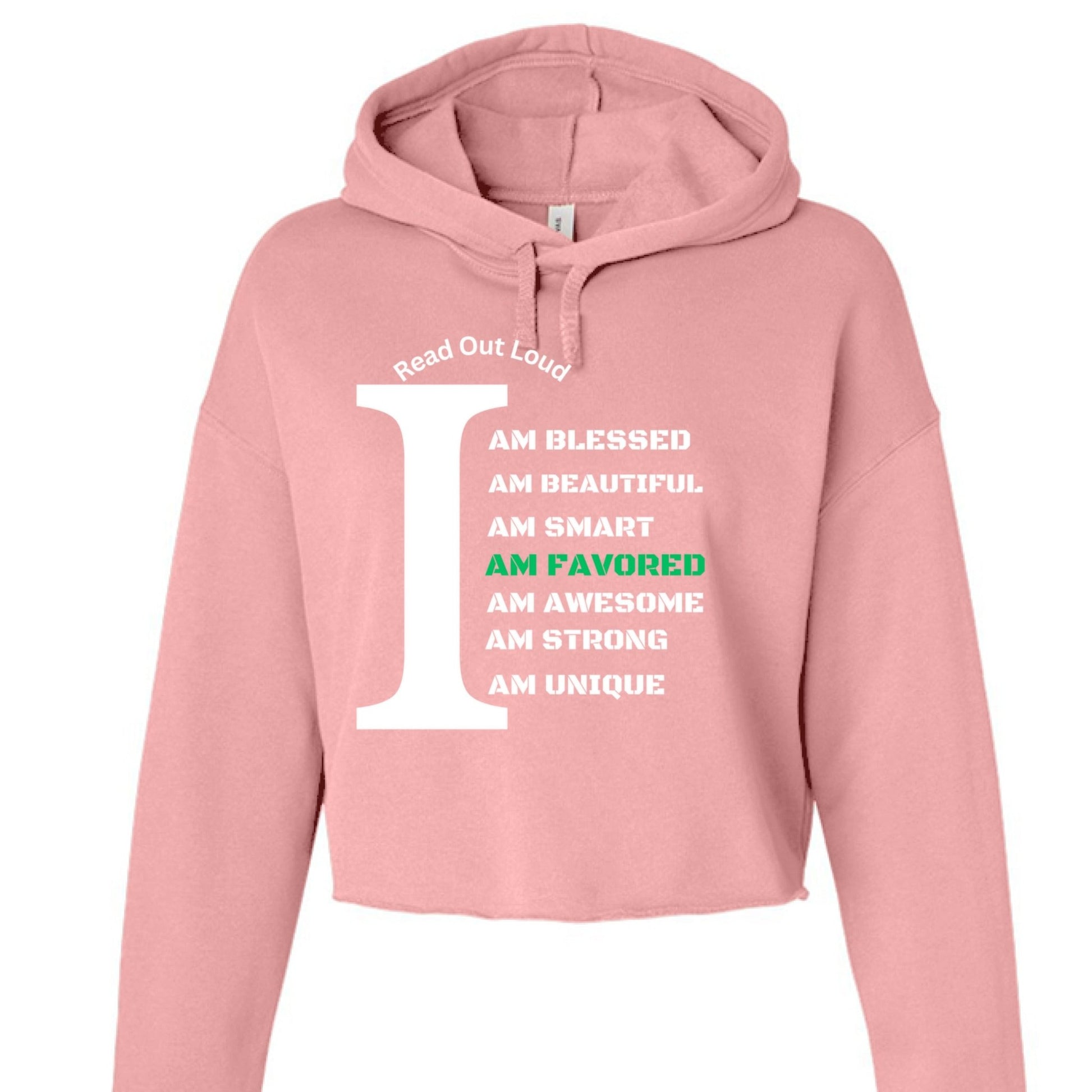 Read Out Aloud “I Am Favored” Women’s Croptop Hoodie – Declare It. Wear It. Believe It. - FAVOR OF GOD CLOTHING