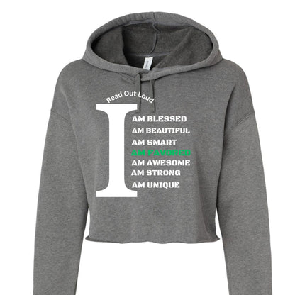 Read Out Aloud “I Am Favored” Women’s Croptop Hoodie – Declare It. Wear It. Believe It. - FAVOR OF GOD CLOTHING