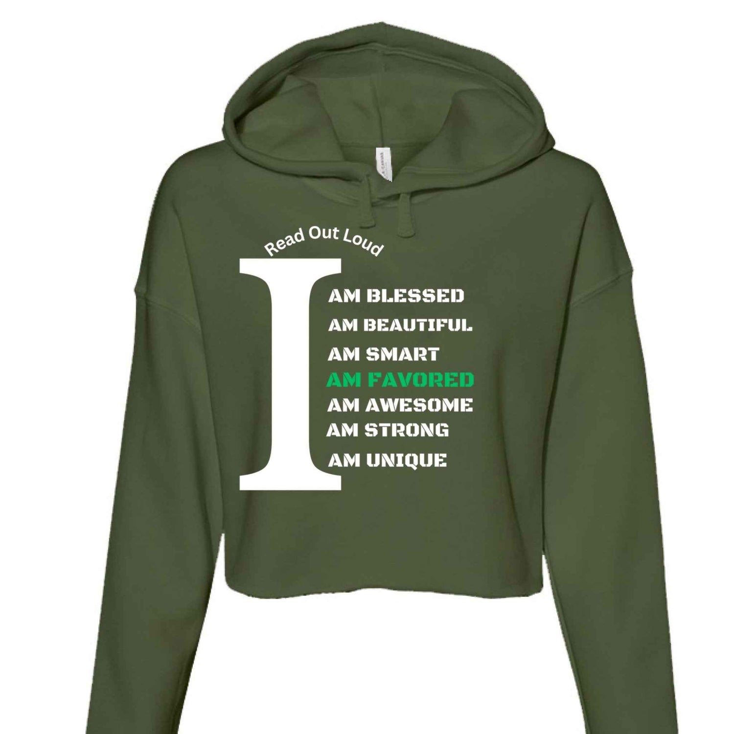 Read Out Aloud “I Am Favored” Women’s Crop top Hoodie Christian clothing | faith-based fashion