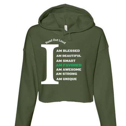 Read Out Aloud “I Am Favored” Women’s Croptop Hoodie – Declare It. Wear It. Believe It. - FAVOR OF GOD CLOTHING