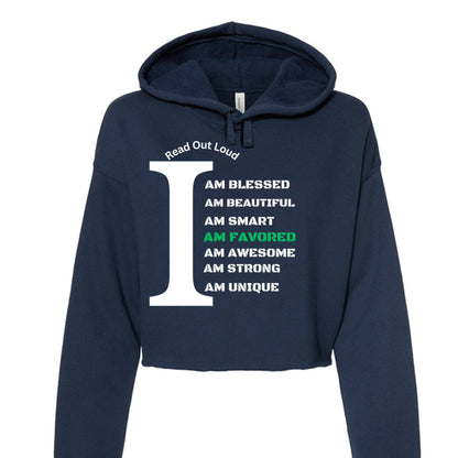Read Out Aloud “I Am Favored” Women’s Croptop Hoodie – Declare It. Wear It. Believe It. - FAVOR OF GOD CLOTHING