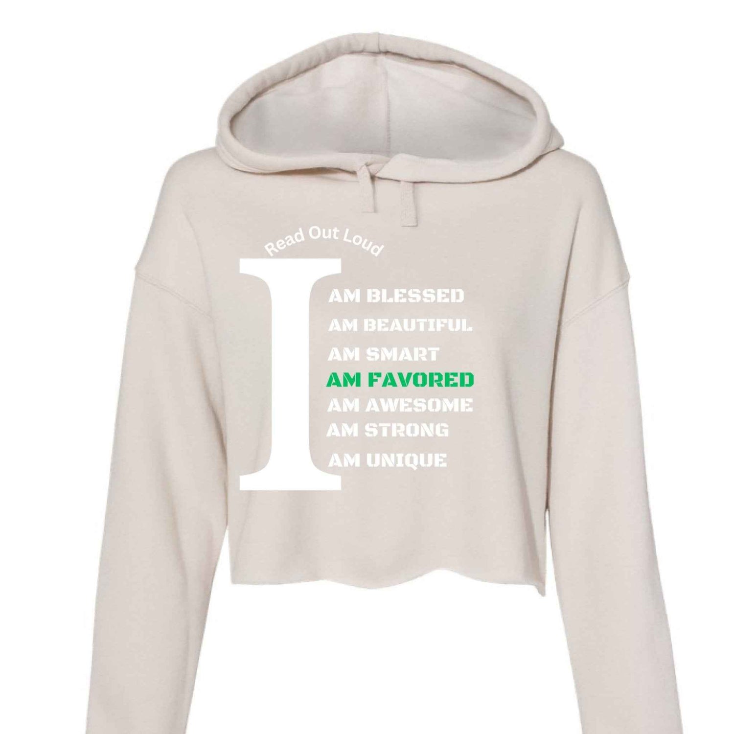 Read Out Aloud “I Am Favored” Women’s Crop top Hoodie Christian clothing | faith-based fashion