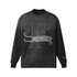 FAVORED Oversized Washed Long Sleeve Shirt in black with stylish graphic print, perfect for streetwear.
