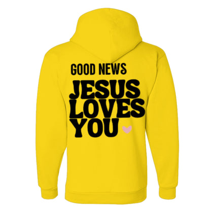 Unisex Fleece Hoodie with 'Good News Jesus Loves You' Design | Faith Apparel, Gift for Christians, Cozy Church Wear, Inspirational Gift - FAVOR OF GOD CLOTHING