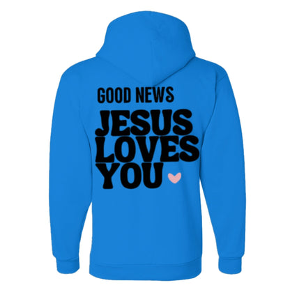 Unisex Fleece Hoodie with 'Good News Jesus Loves You' Design | Faith Apparel, Gift for Christians, Cozy Church Wear, Inspirational Gift - FAVOR OF GOD CLOTHING