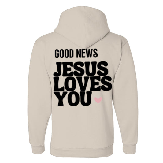 Unisex Fleece Hoodie with 'Good News Jesus Loves You' Design | Faith Apparel, Gift for Christians, Cozy Church Wear, Inspirational Gift - FAVOR OF GOD CLOTHING