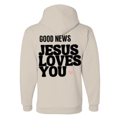 Unisex Fleece Hoodie with 'Good News Jesus Loves You' Design | Faith Apparel, Gift for Christians, Cozy Church Wear, Inspirational Gift - FAVOR OF GOD CLOTHING