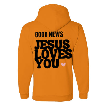 Unisex Fleece Hoodie with 'Good News Jesus Loves You' Design | Faith Apparel, Gift for Christians, Cozy Church Wear, Inspirational Gift - FAVOR OF GOD CLOTHING