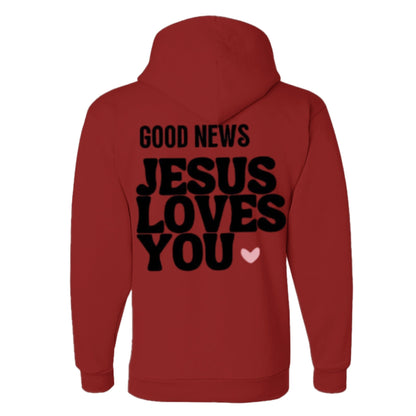 Unisex Fleece Hoodie with 'Good News Jesus Loves You' Design | Faith Apparel, Gift for Christians, Cozy Church Wear, Inspirational Gift - FAVOR OF GOD CLOTHING